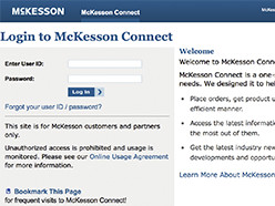 Screenshot of login page for McKesson Connect