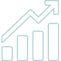 A bar graph with an arrow pointing upwards