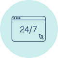 Icon of a computer screen representing 24-7 monitoring