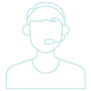 Icon depicting a representative from a call center with a headset on