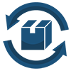 A box encircled by arrows representing a supply chain