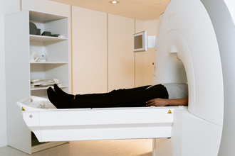 A patient in an MRI machine.