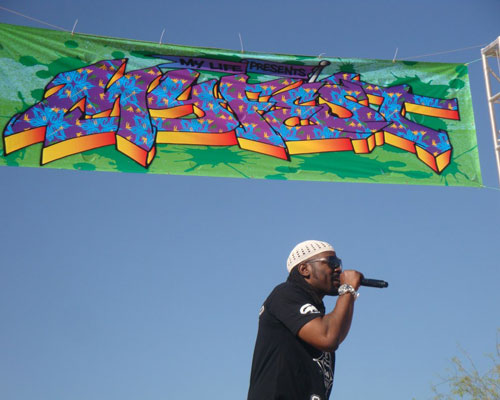 Roosevelt performing as a spoken word artist at Magellan Healthcare’s youth festival, My Life My Fest