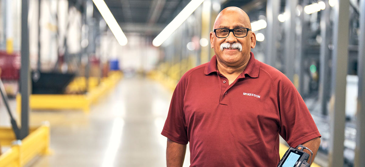 A McKesson worker in a distribution center