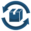 A box encircled by arrows representing a supply chain