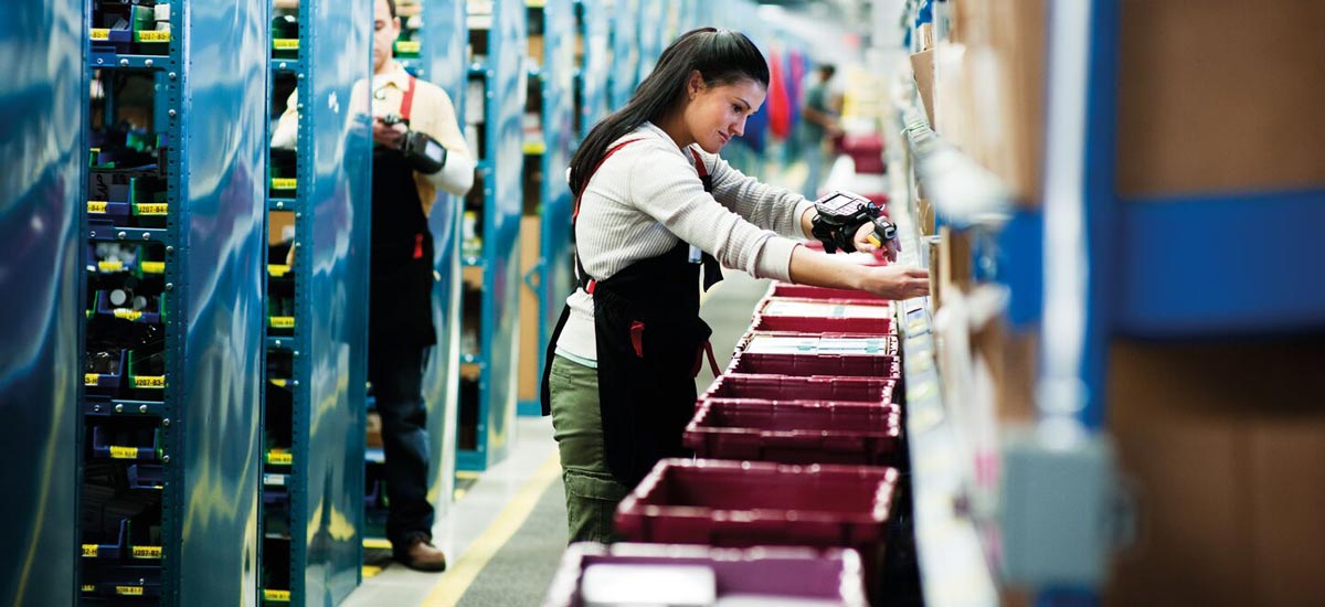 A McKesson employee in a distribution center